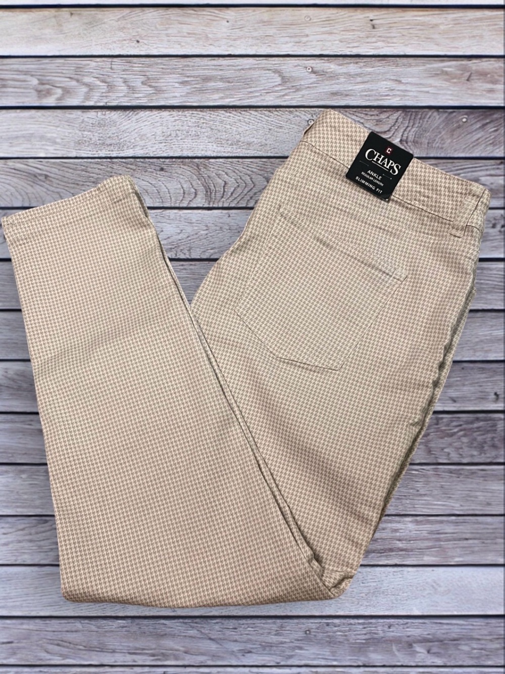 NWT Chaps off white Houndstooth Stretch Ankle Regular Length Slimming Fit 14